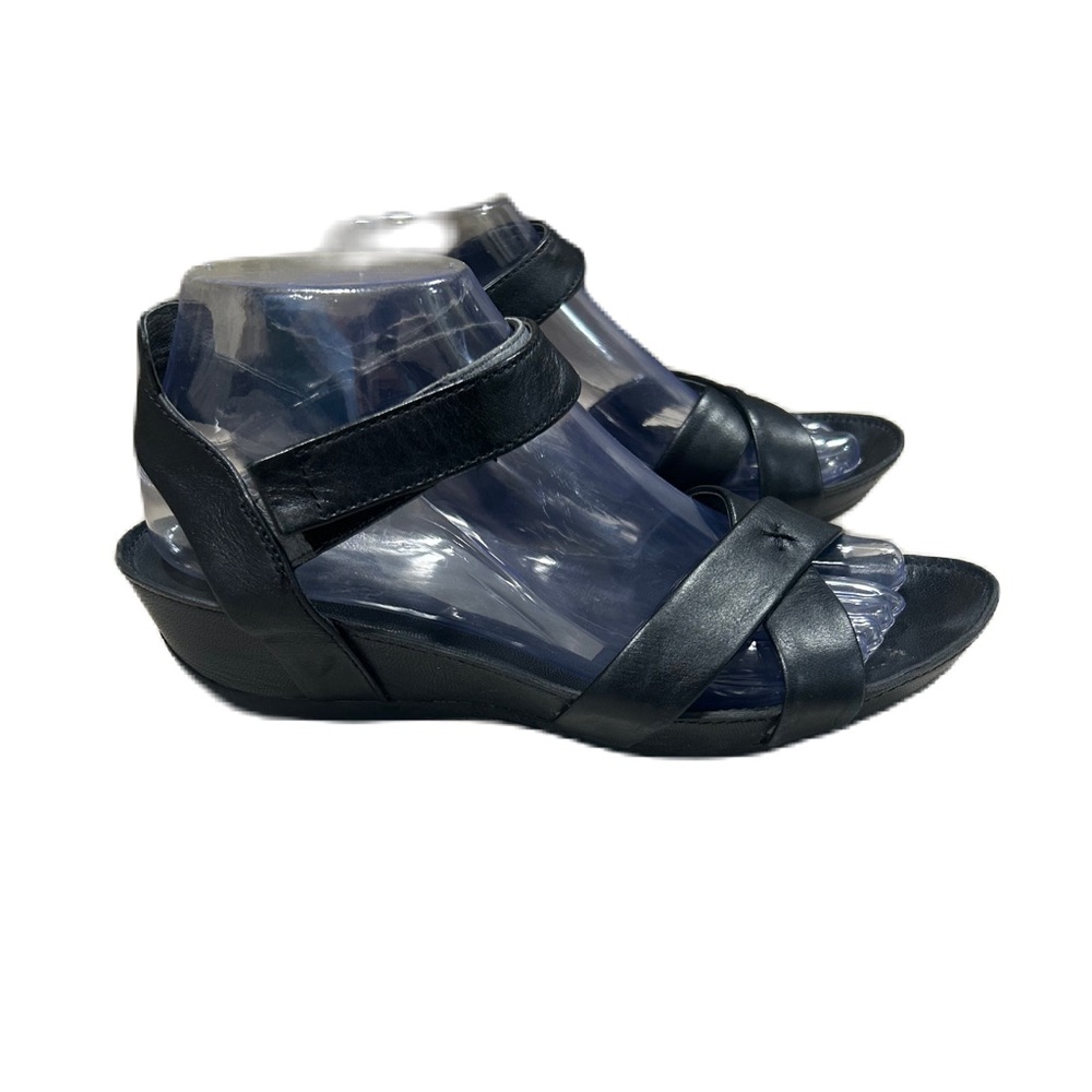 Camper Sandals Womens 38/7 Black Leather Micro Strappy Wedge Comfy Walking